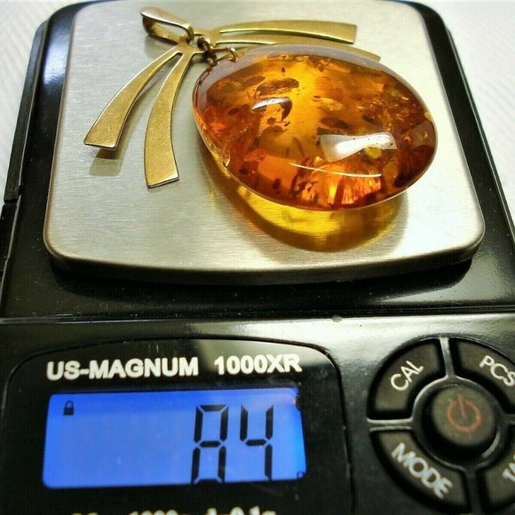 Vintage Russian Soviet USSR 14K 583 Rose Pink Gold Baltic Honey AMBER PENDANT - Picture 5 of 5